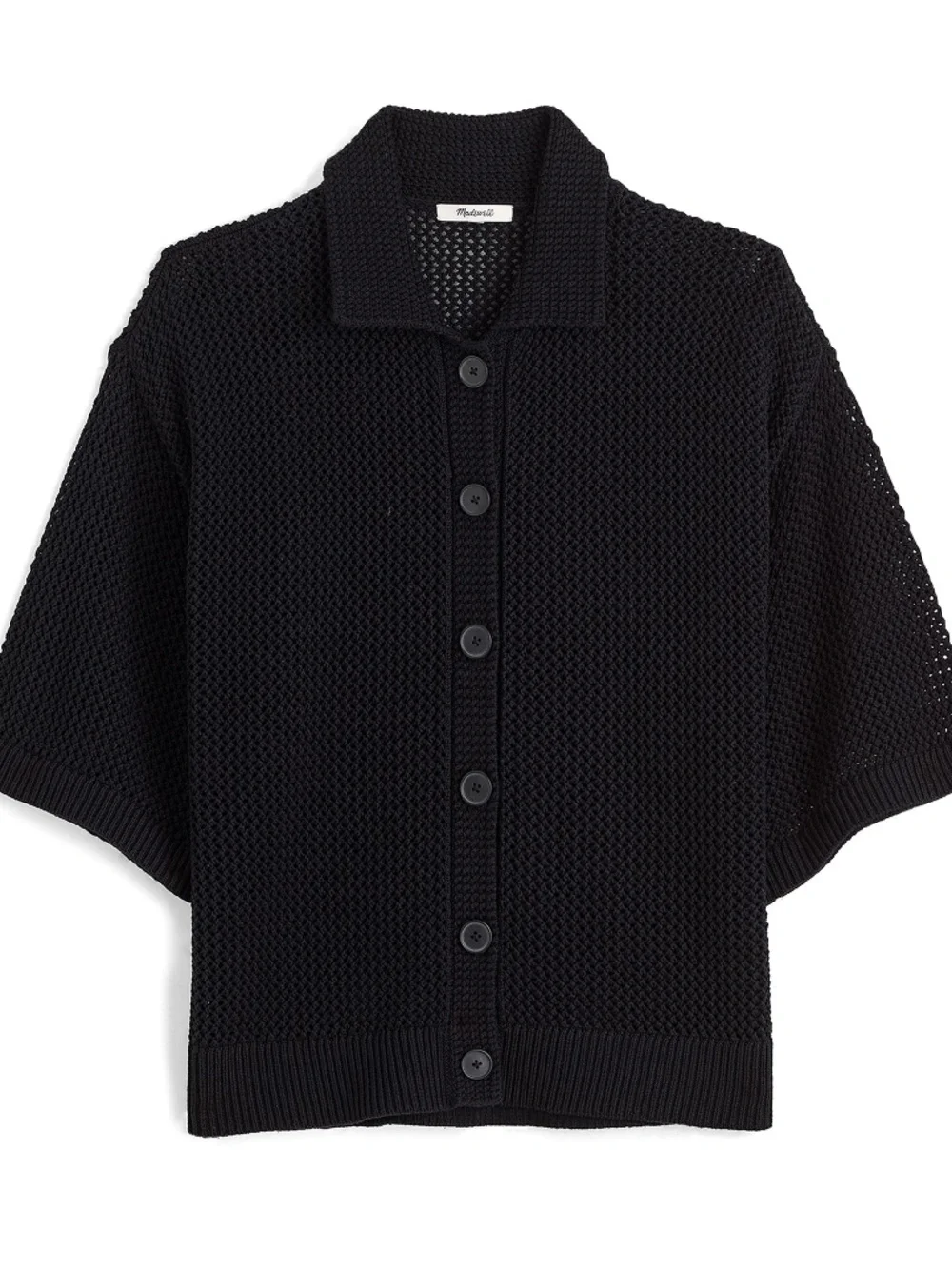 Madewell 100% cotton loose black knit short sleeve button up cardigan S/M - Picture 1 of 10